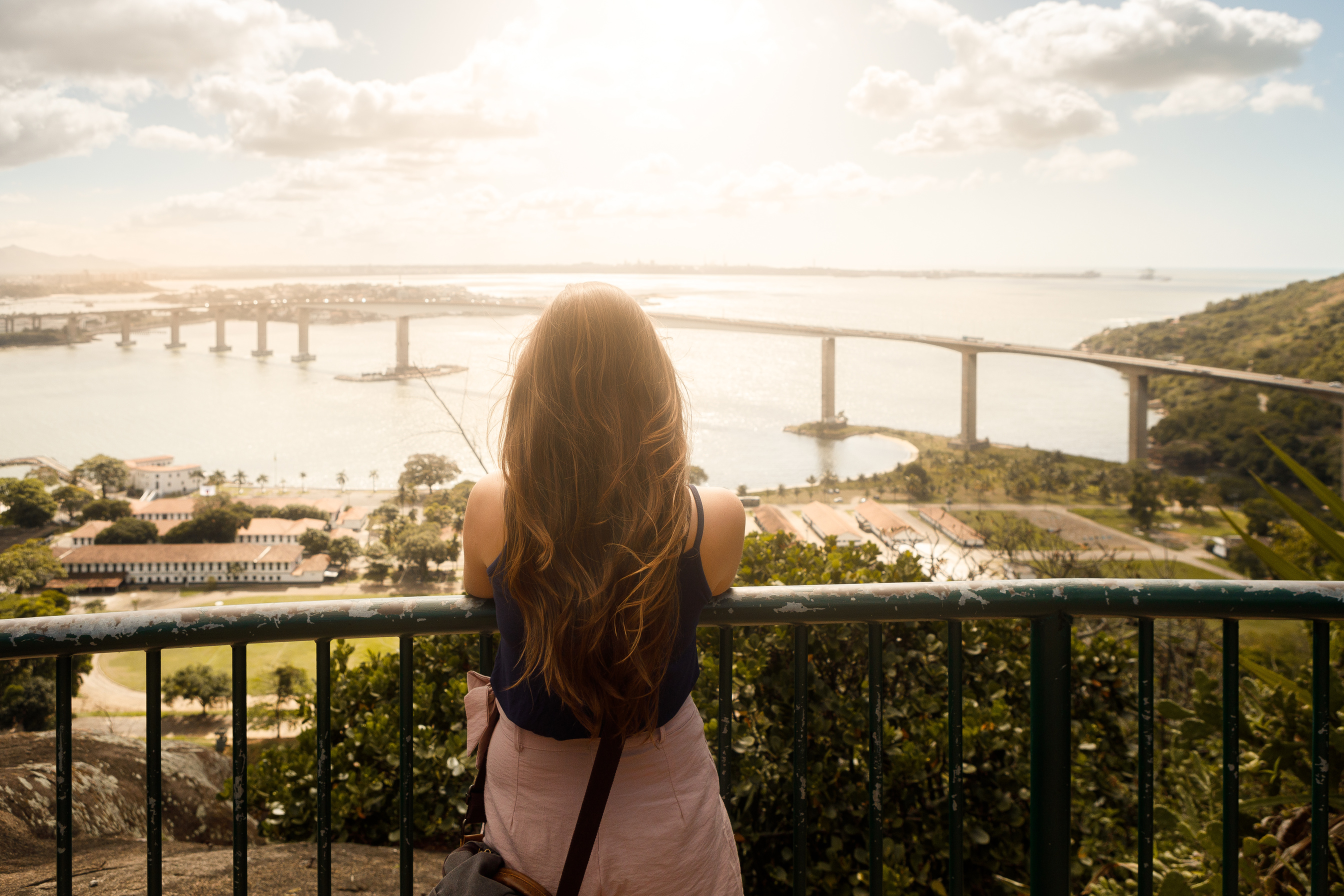 Woman enjoying view of Vitoria, Espirito Santo state